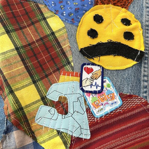 Reworked OOAK Jorts Denim Patchwork‎ Shorts Y2k Streetwear Maximalist Mens 34X13 - Picture 7 of 13